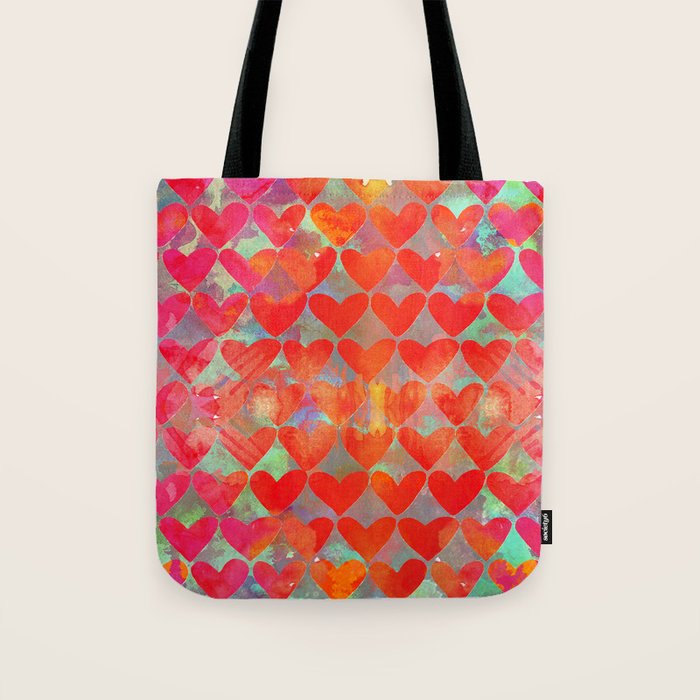 Love Overload, Maximalist Color Pop Red Graphic Hearts, Valentine'S Day Passion Colorful Tote Bag