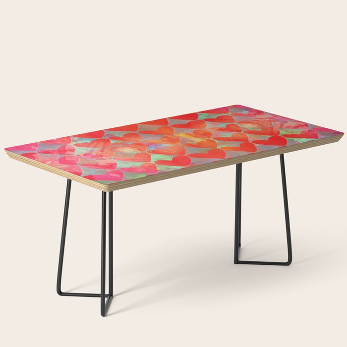 Love Overload, Maximalist Color Pop Red Graphic Hearts, Valentine'S Day Passion Colorful Coffee Table