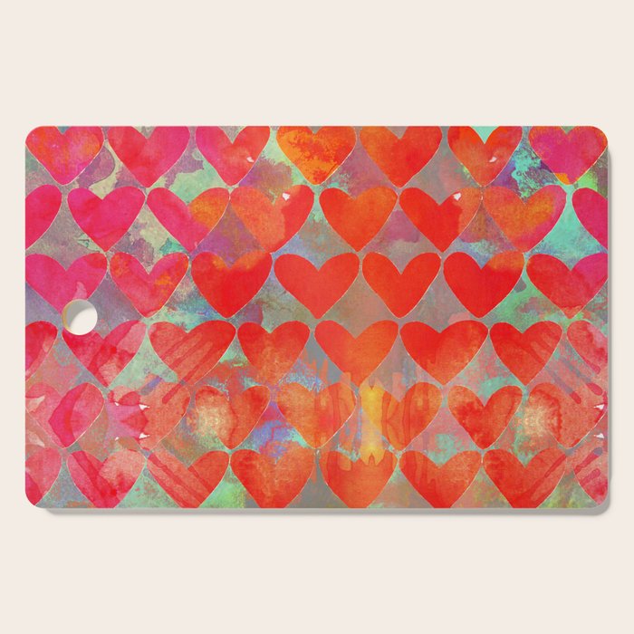 Love Overload, Maximalist Color Pop Red Graphic Hearts, Valentine'S Day Passion Colorful Cutting Board