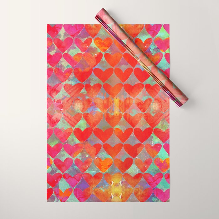 Love Overload, Maximalist Color Pop Red Graphic Hearts, Valentine'S Day Passion Colorful Wrapping Paper