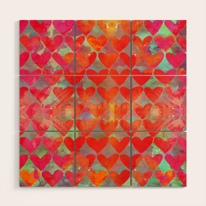 Love Overload, Maximalist Color Pop Red Graphic Hearts, Valentine'S Day Passion Colorful Wood Wall Art