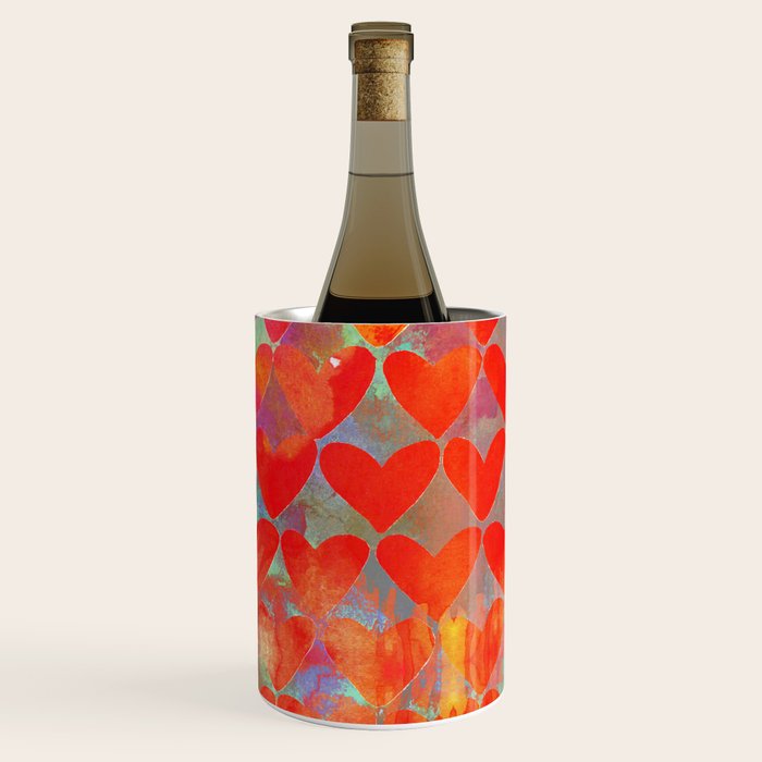 Love Overload, Maximalist Color Pop Red Graphic Hearts, Valentine'S Day Passion Colorful Wine Chiller