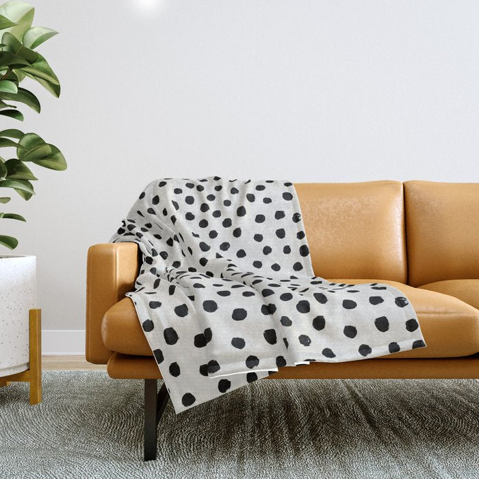 Preppy Brushstroke Free Polka Dots Black And White Spots Dots Dalmation Animal Spots Design Minimal Throw Blanket