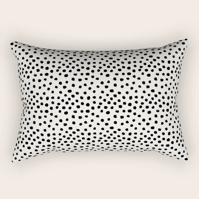 Preppy Brushstroke Free Polka Dots Black And White Spots Dots Dalmation Animal Spots Design Minimal Rectangular Pillow