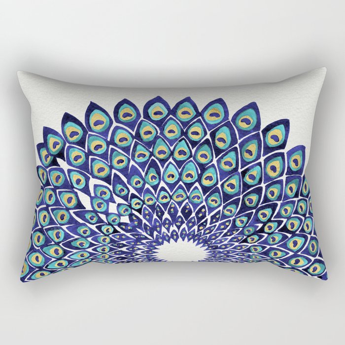 Peacock Mandala - Navy & Gold Rectangular Pillow