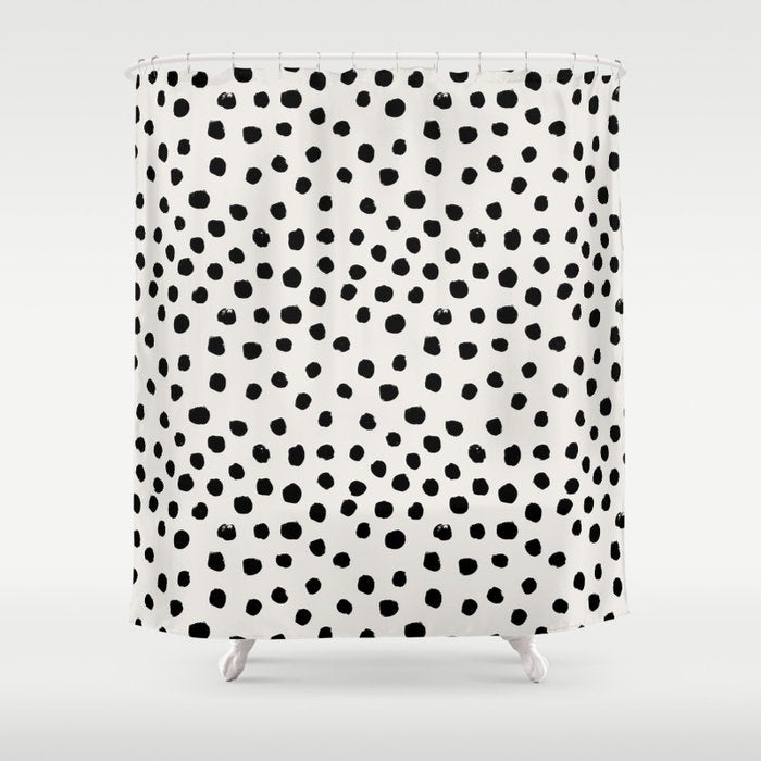 Preppy Brushstroke Free Polka Dots Black And White Spots Dots Dalmation Animal Spots Design Minimal Shower Curtain