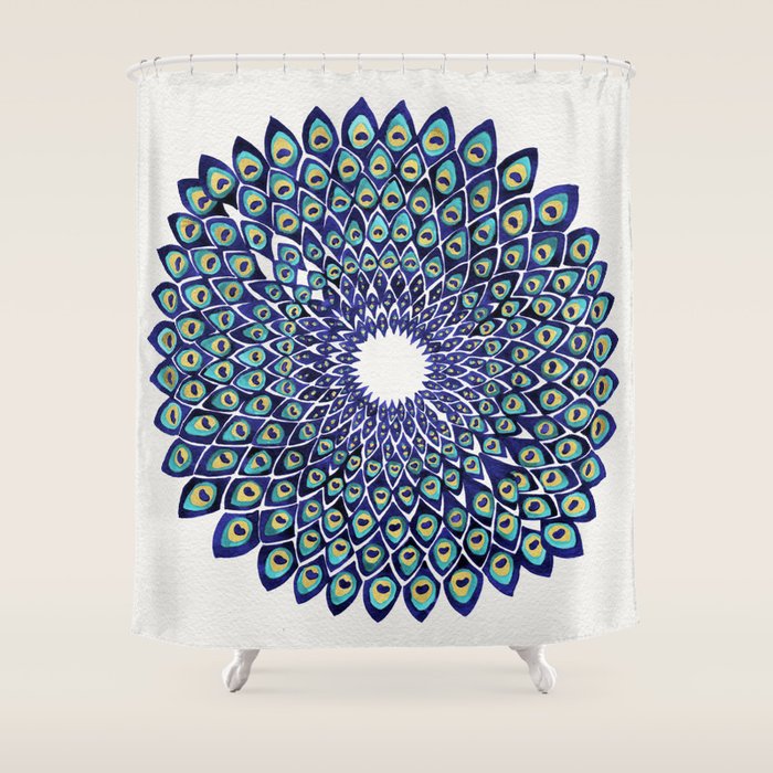 Peacock Mandala - Navy & Gold Shower Curtain