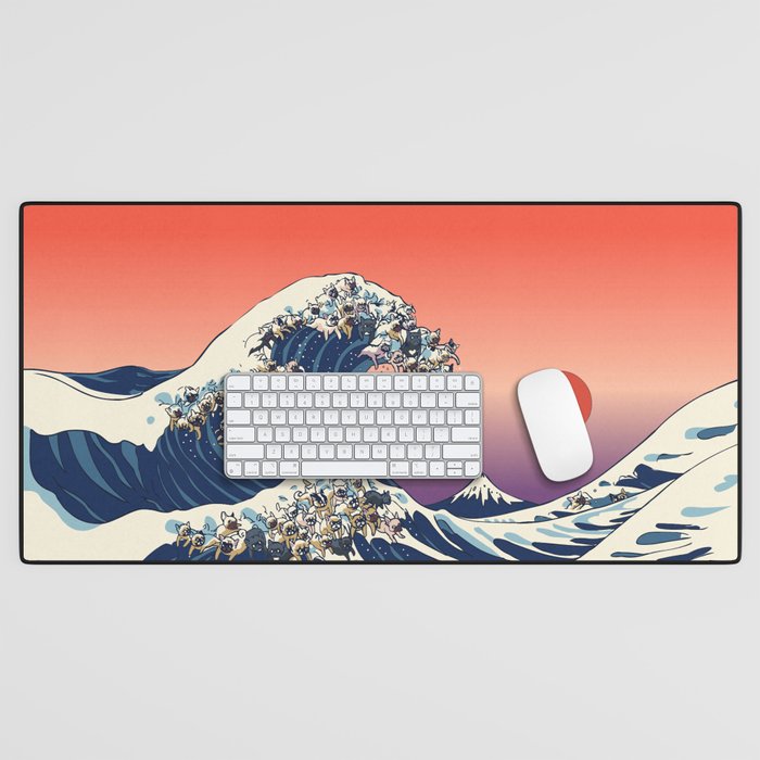 The Great Wave Of  French Bulldog Desk Mat