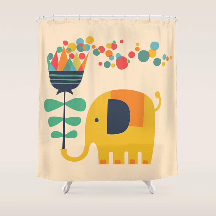 Elephant With Giant Flower Shower Curtain