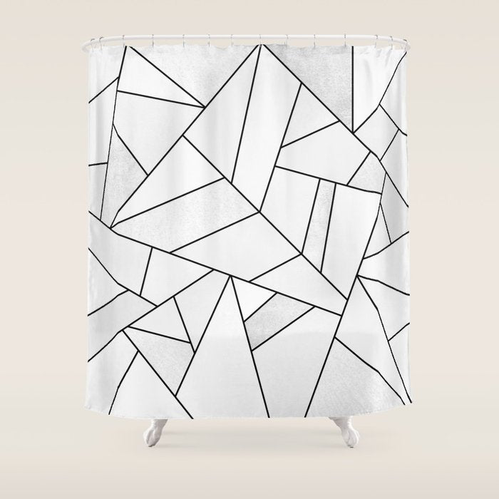 White Stone / Black Lines Shower Curtain