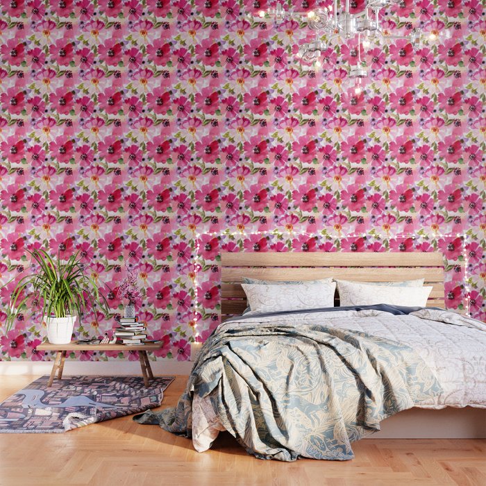 Watercolor Flowers Pink Fuchsia Wallpaper