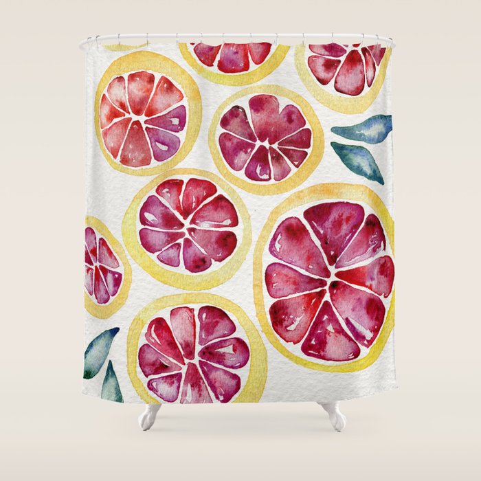 Sliced Grapefruits Watercolor Shower Curtain