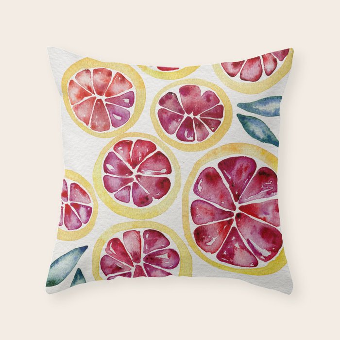 Sliced Grapefruits Watercolor Throw Pillow