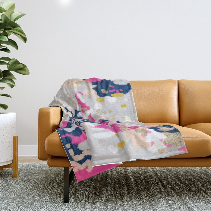 Michel - Abstract, Girly, Trendy Art With Pink, Navy, Blush, Mustard For Cell Phones, Dorm Decor Etc Throw Blanket