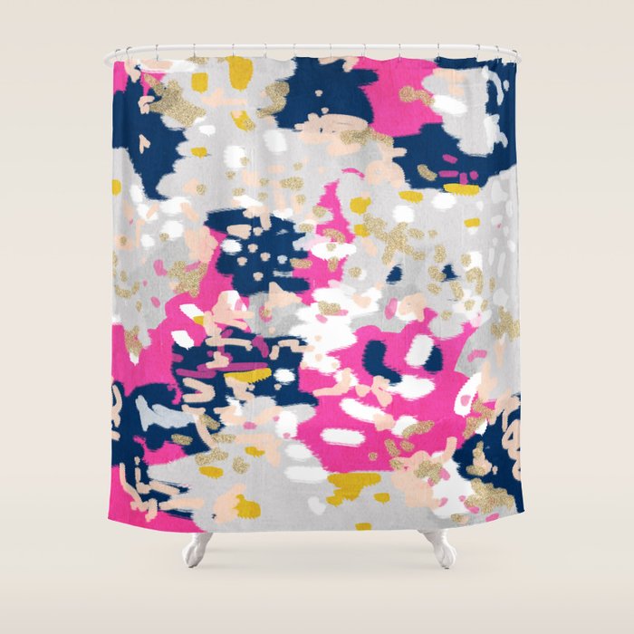Michel - Abstract, Girly, Trendy Art With Pink, Navy, Blush, Mustard For Cell Phones, Dorm Decor Etc Shower Curtain