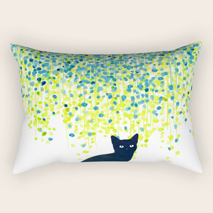 Cat In The Garden Under Willow Tree Rectangular Pillow