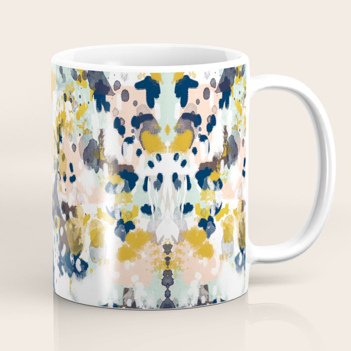 Sloane - Abstract Painting In Modern Fresh Colors Navy, Mint, Blush, Cream, White, And Gold Coffee Mug