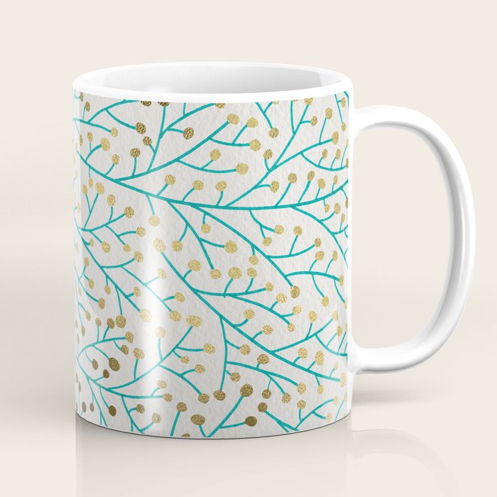 Berry Branches - Turquoise & Gold Coffee Mug