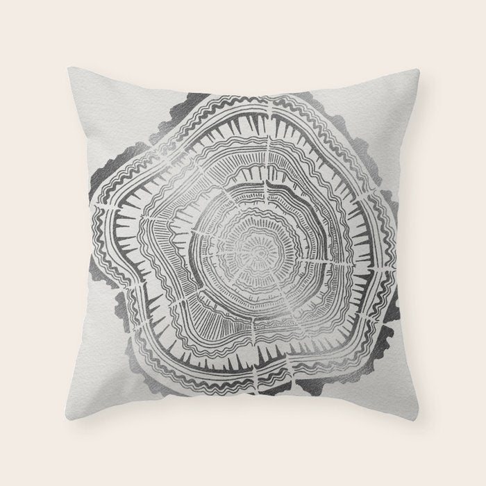 Growth Rings - 65 Years - Silver Throw Pillow