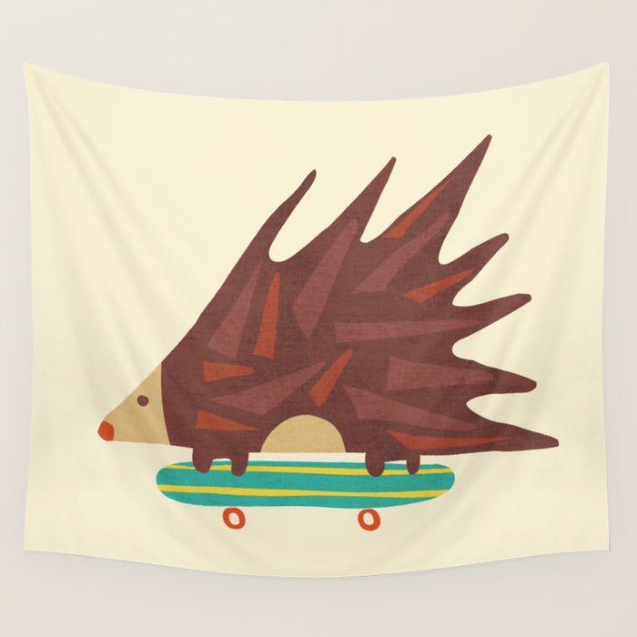 Hedgehog In Hair Raising Speed Wall Tapestry