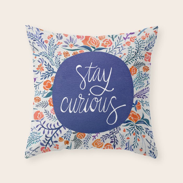 Stay Curious - Navy & Coral Throw Pillow