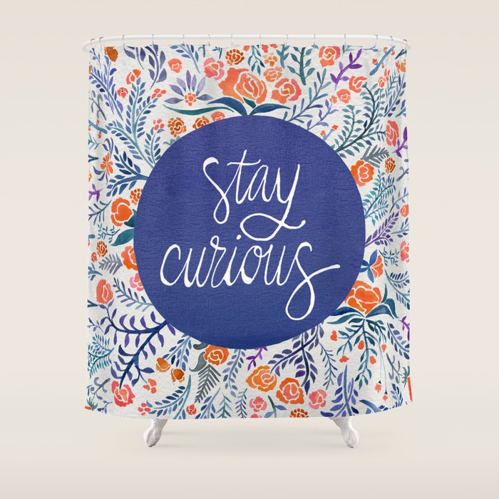 Stay Curious - Navy & Coral Shower Curtain