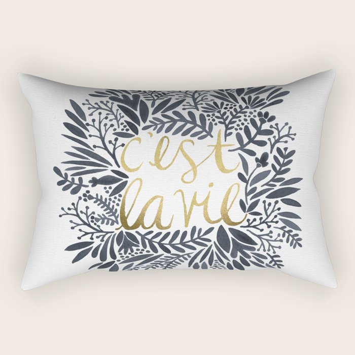 C'Est La Vie - Grey & Gold Rectangular Pillow