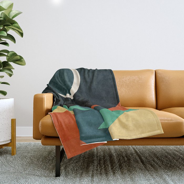 Quiet Stream Under Crescent Moon Throw Blanket