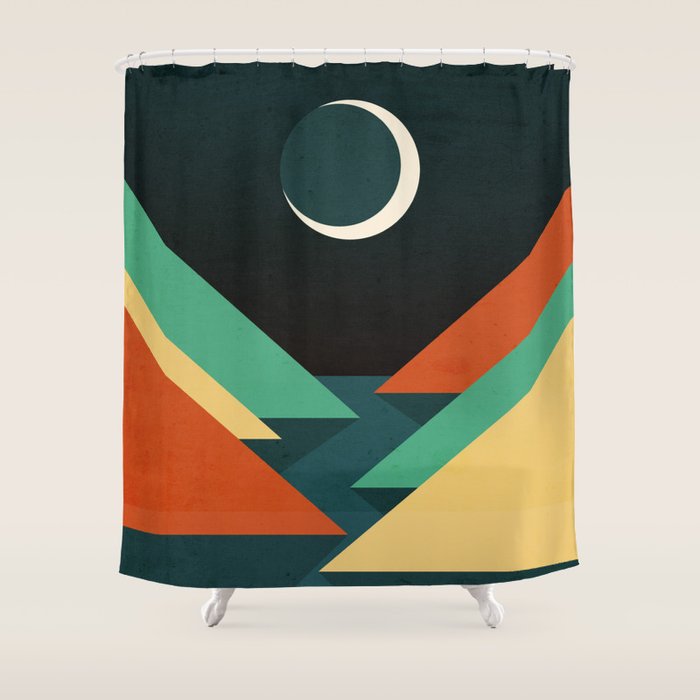 Quiet Stream Under Crescent Moon Shower Curtain
