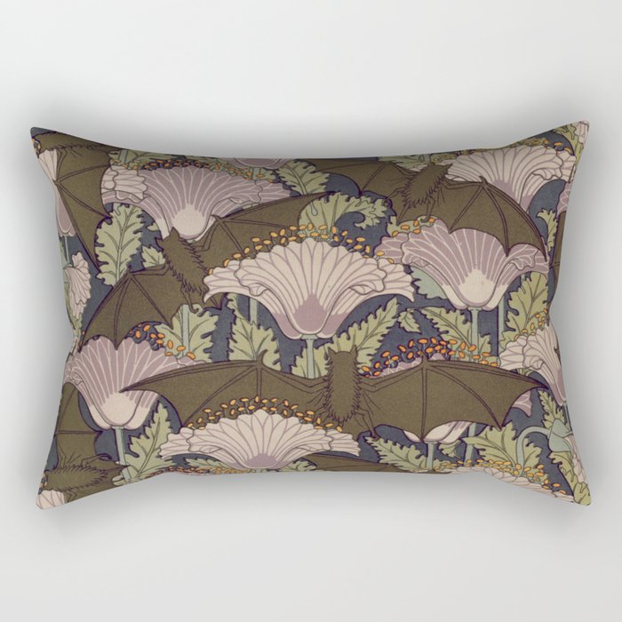 Vintage Art Deco Bat And Flowers Rectangular Pillow