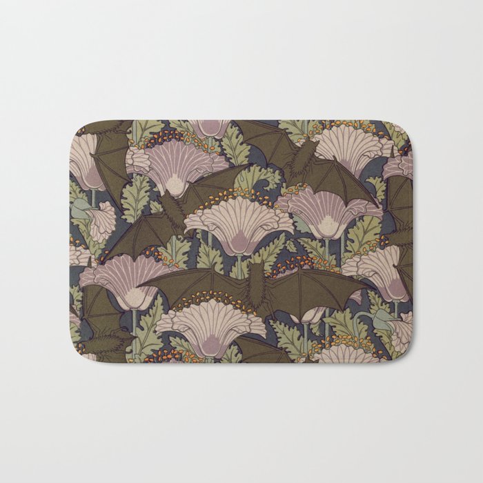 Vintage Art Deco Bat And Flowers Bath Mat
