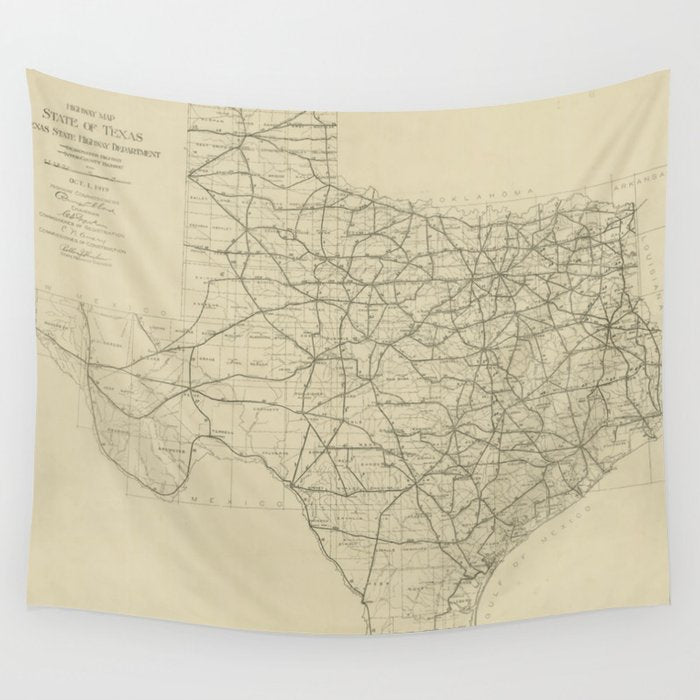 Vintage Texas Highway Map (1919) Wall Tapestry