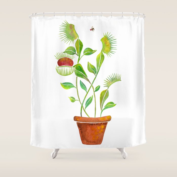 Venus Fly Trap Watercolor Shower Curtain