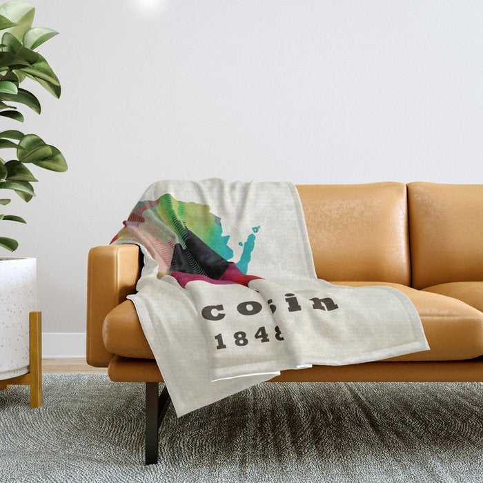 Wisconsin State Map Modern Throw Blanket