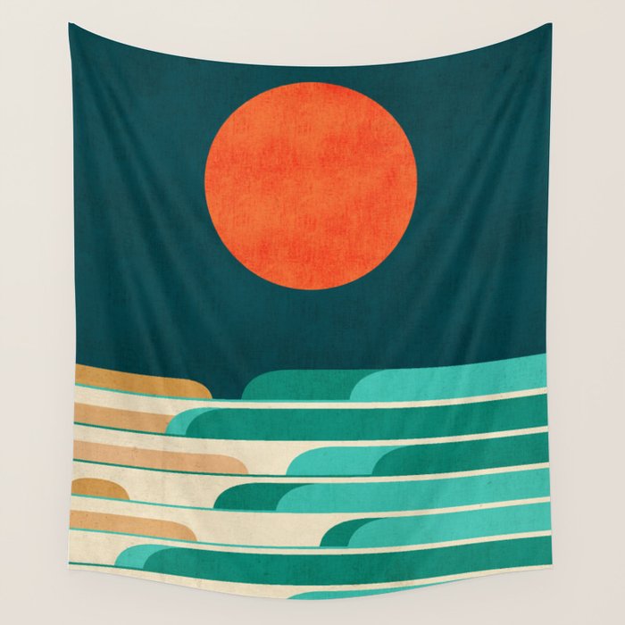 Chasing Wave Under The Red Moon Wall Tapestry