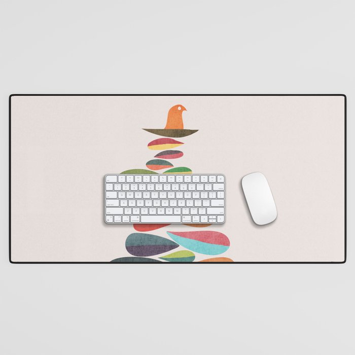 Bird Nesting On Top Of Pebbles Hill Desk Mat
