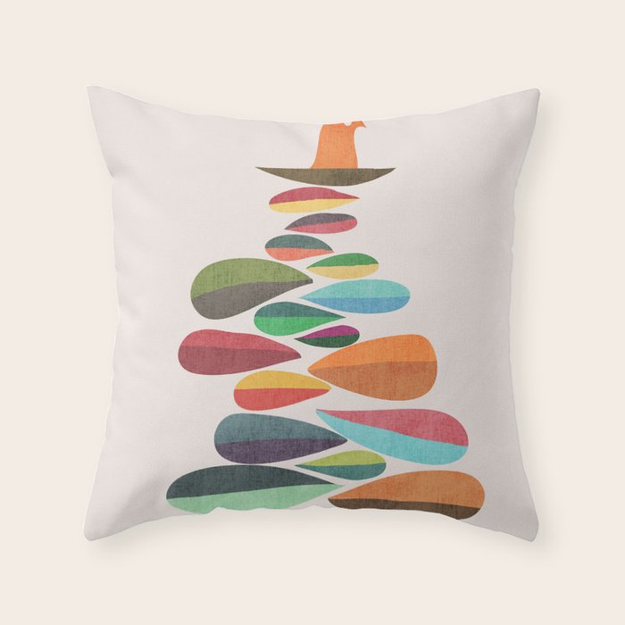 Bird Nesting On Top Of Pebbles Hill Throw Pillow