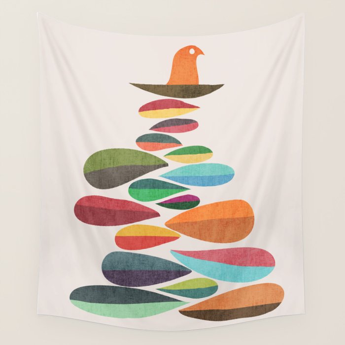 Bird Nesting On Top Of Pebbles Hill Wall Tapestry