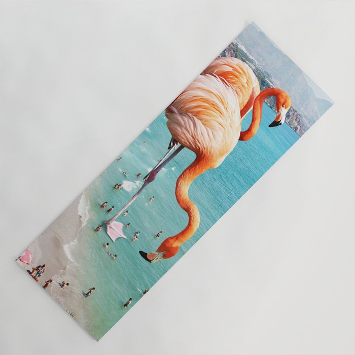 Flamingos On The Beach, Wildlife Surrealism Birds, Nature Flamingo Fantasy Beach Summer Photography Yoga Mat