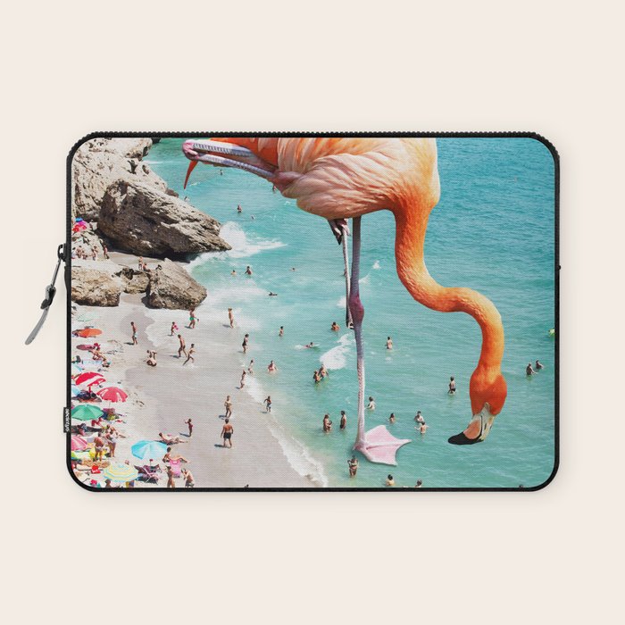 Flamingos On The Beach, Wildlife Surrealism Birds, Nature Flamingo Fantasy Beach Summer Photography Laptop Sleeve