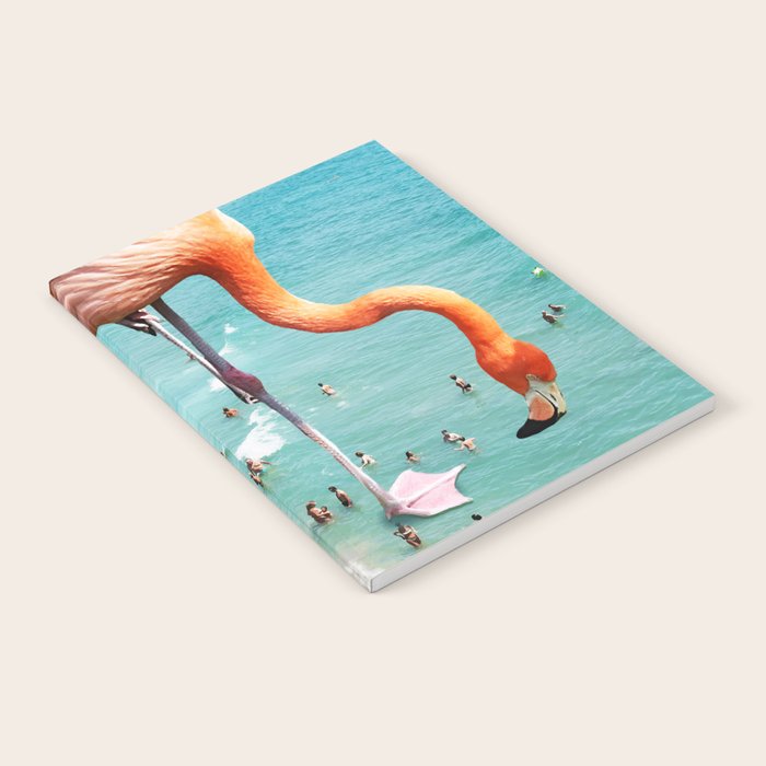 Flamingos On The Beach, Wildlife Surrealism Birds, Nature Flamingo Fantasy Beach Summer Photography Notebook