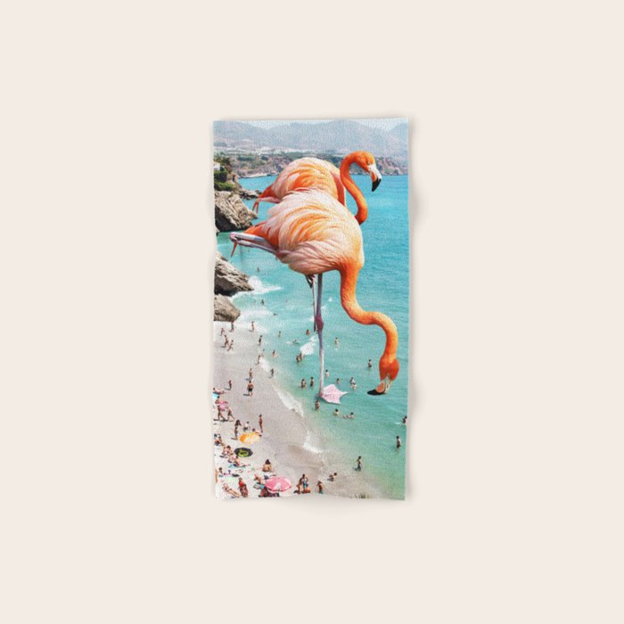 Flamingos On The Beach, Wildlife Surrealism Birds, Nature Flamingo Fantasy Beach Summer Photography Bath Towel
