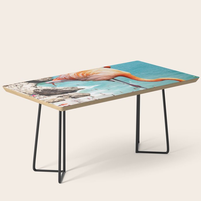 Flamingos On The Beach, Wildlife Surrealism Birds, Nature Flamingo Fantasy Beach Summer Photography Coffee Table