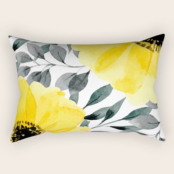 Big Yellow Watercolor Flowers Rectangular Pillow