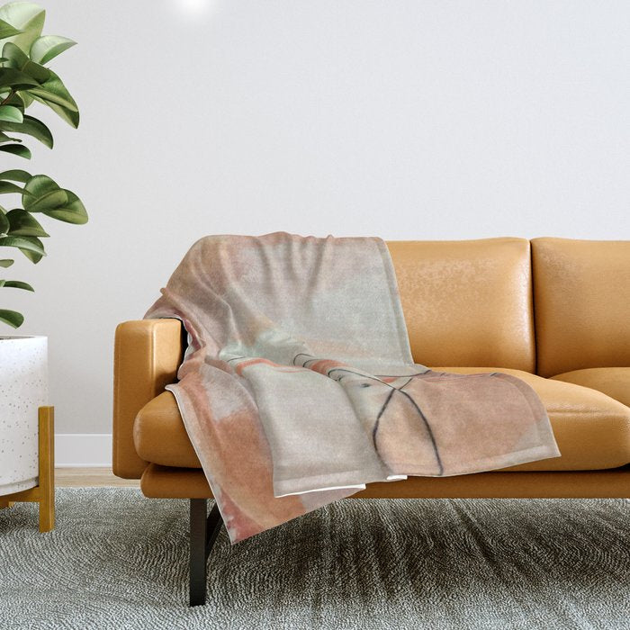 Aly [3]: Minimal | Pinks | White | Black | Mixed Media | Abstract | Ink | Watercolor | Wall Art Throw Blanket
