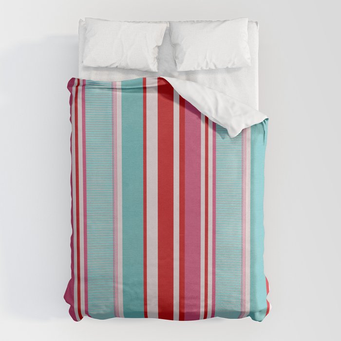 Bold Color Play Pink And Turquoise Stripes Duvet Cover