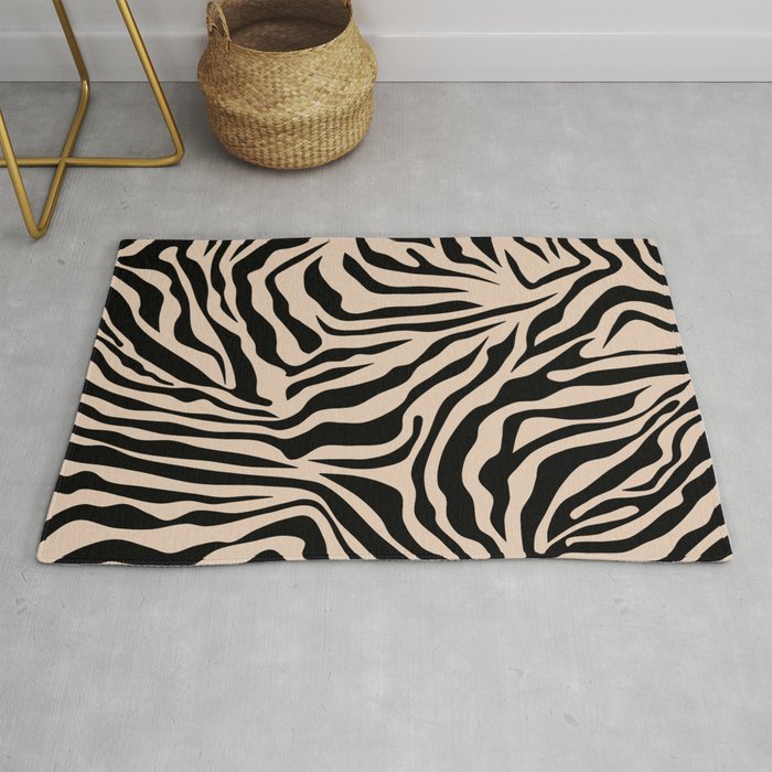 Zebra Print Zebra Stripes Wild Animal Print Zebra Pattern Modern Black And Beige Tan Light Brown Rug