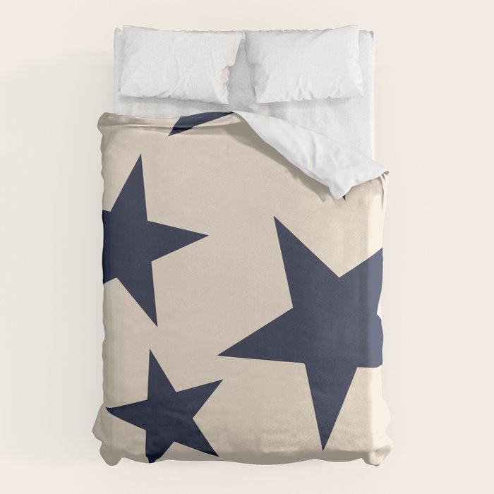 Navy & Light Beige Big Ol' Stars Duvet Cover