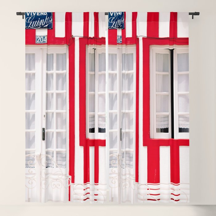 Red Stripes Beach House - Window - Door - Travel Photography Window Curtain