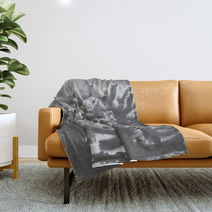 Cholla Cactus Garden (Black + White) Throw Blanket